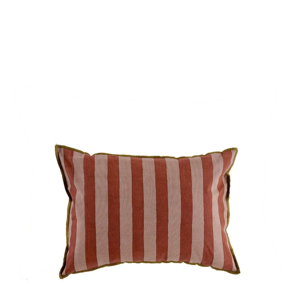 Fabric cushions - BAYADERE cotton cushion cover - Nude and brick red - 40 x 30 cm - BLANC D'IVOIRE