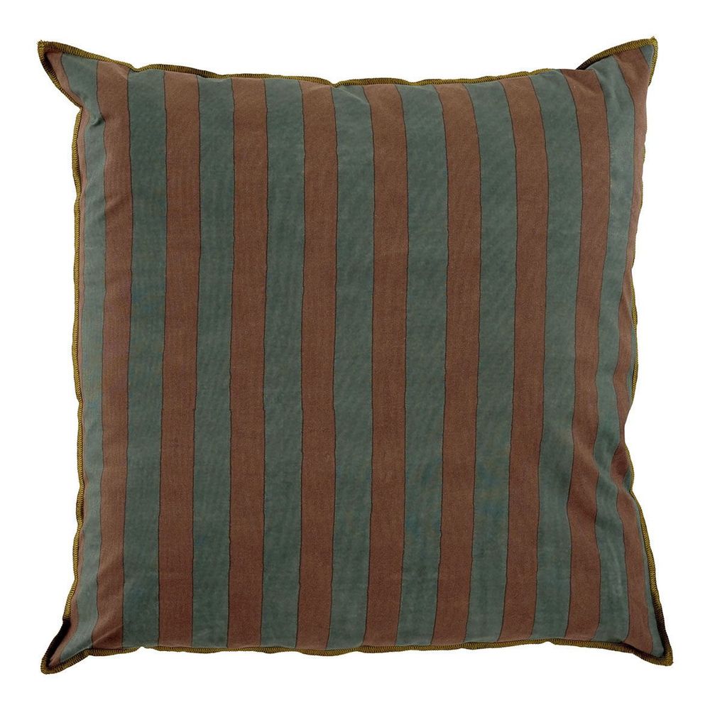 Coussins textile - Housse de coussin BAYADERE en coton - Bleu pétrole et terracotta - 50 x 50 cm - BLANC D'IVOIRE