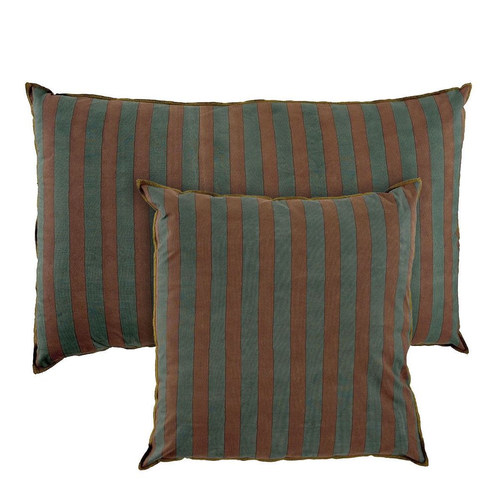 Coussins textile - Housse de coussin BAYADERE en coton - Bleu pétrole et terracotta - 50 x 50 cm - BLANC D'IVOIRE
