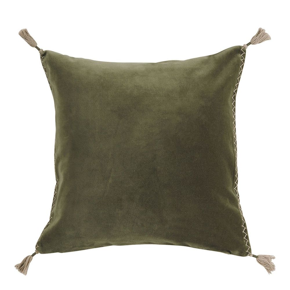 Fabric cushions - MATTEO cushion cover in cotton and linen velvet - Khaki - 50 x 50 cm - BLANC D'IVOIRE