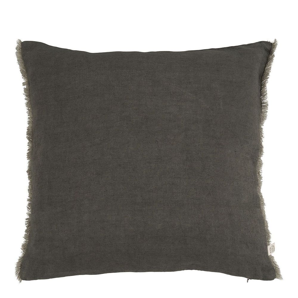 Coussins textile - Housse de coussin CHLOÉ en lin lavé - Gris charbon - 50 x 50 cm - BLANC D'IVOIRE