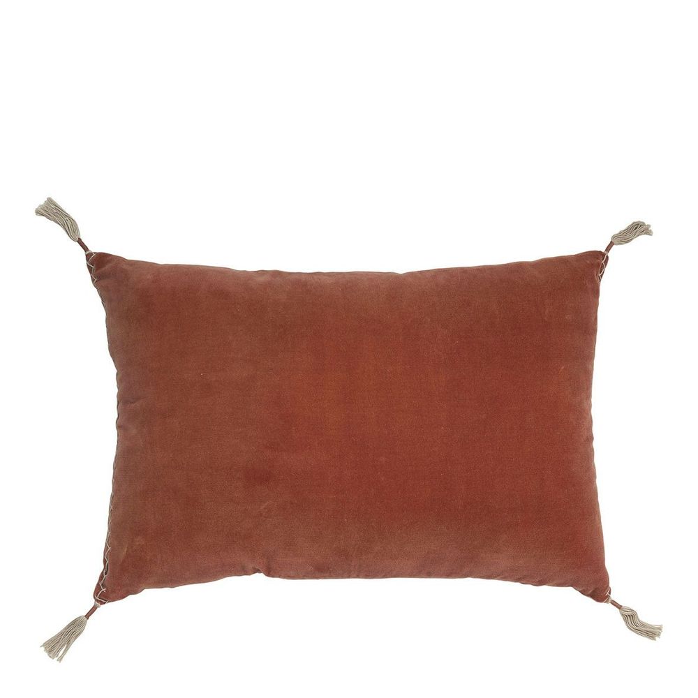 Coussins textile - Housse de coussin MATTEO en velours de coton et lin - Orange Brûlé - 60 x 40 cm - BLANC D'IVOIRE