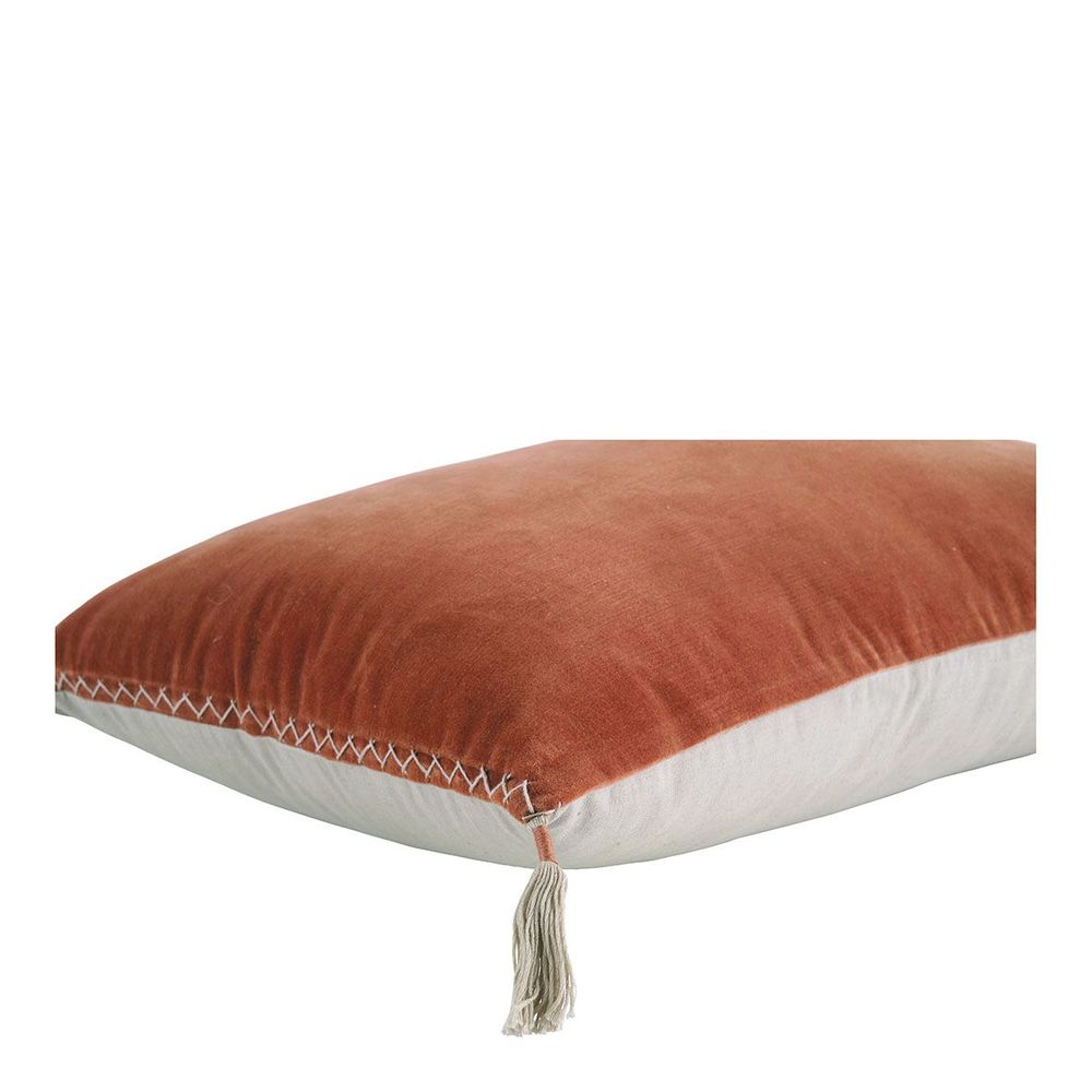 Coussins textile - Housse de coussin MATTEO en velours de coton et lin - Orange Brûlé - 60 x 40 cm - BLANC D'IVOIRE