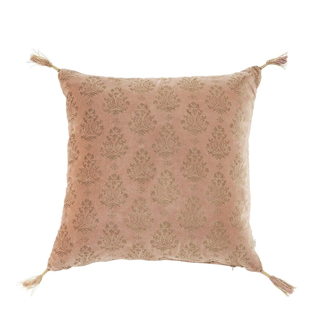 Coussins textile - Housse de coussin AURORE en velours - Rose et doré - 50 x 50 cm - BLANC D'IVOIRE