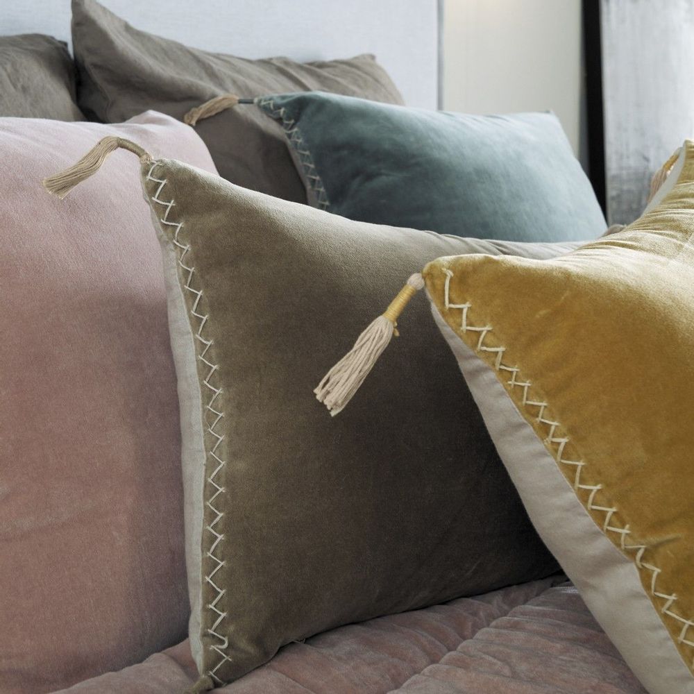 Coussins textile - Housse de coussin MATTEO en velours de coton et lin - Taupe - 60 x 40 cm - BLANC D'IVOIRE