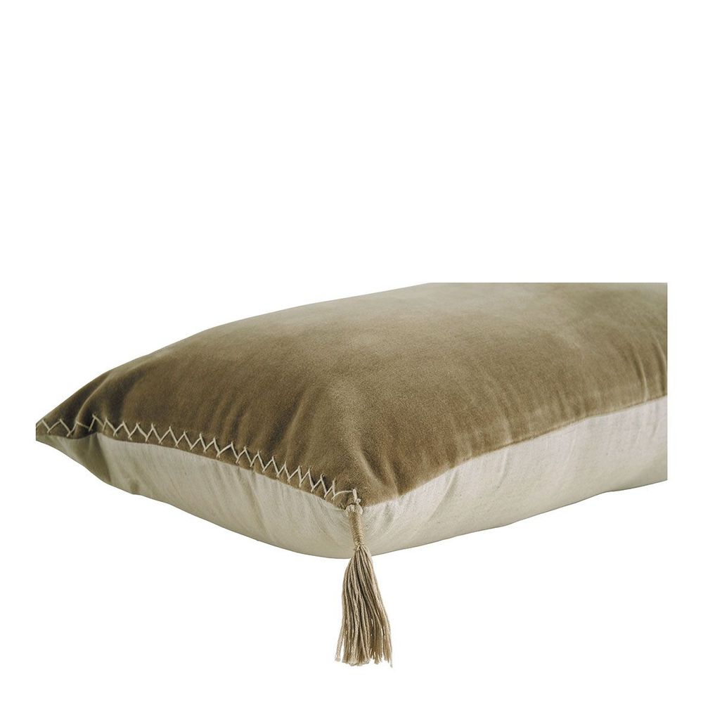 Coussins textile - Housse de coussin MATTEO en velours de coton et lin - Taupe - 60 x 40 cm - BLANC D'IVOIRE