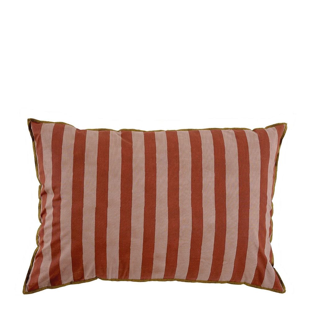 Fabric cushions - BAYADERE cotton cushion cover - Nude and brick red - 60 x 40 cm - BLANC D'IVOIRE