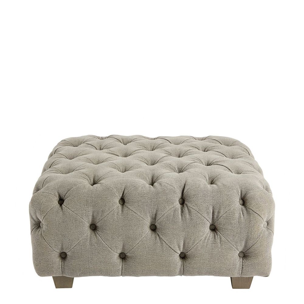 Ottomans - THEA gray linen pouf - BLANC D'IVOIRE