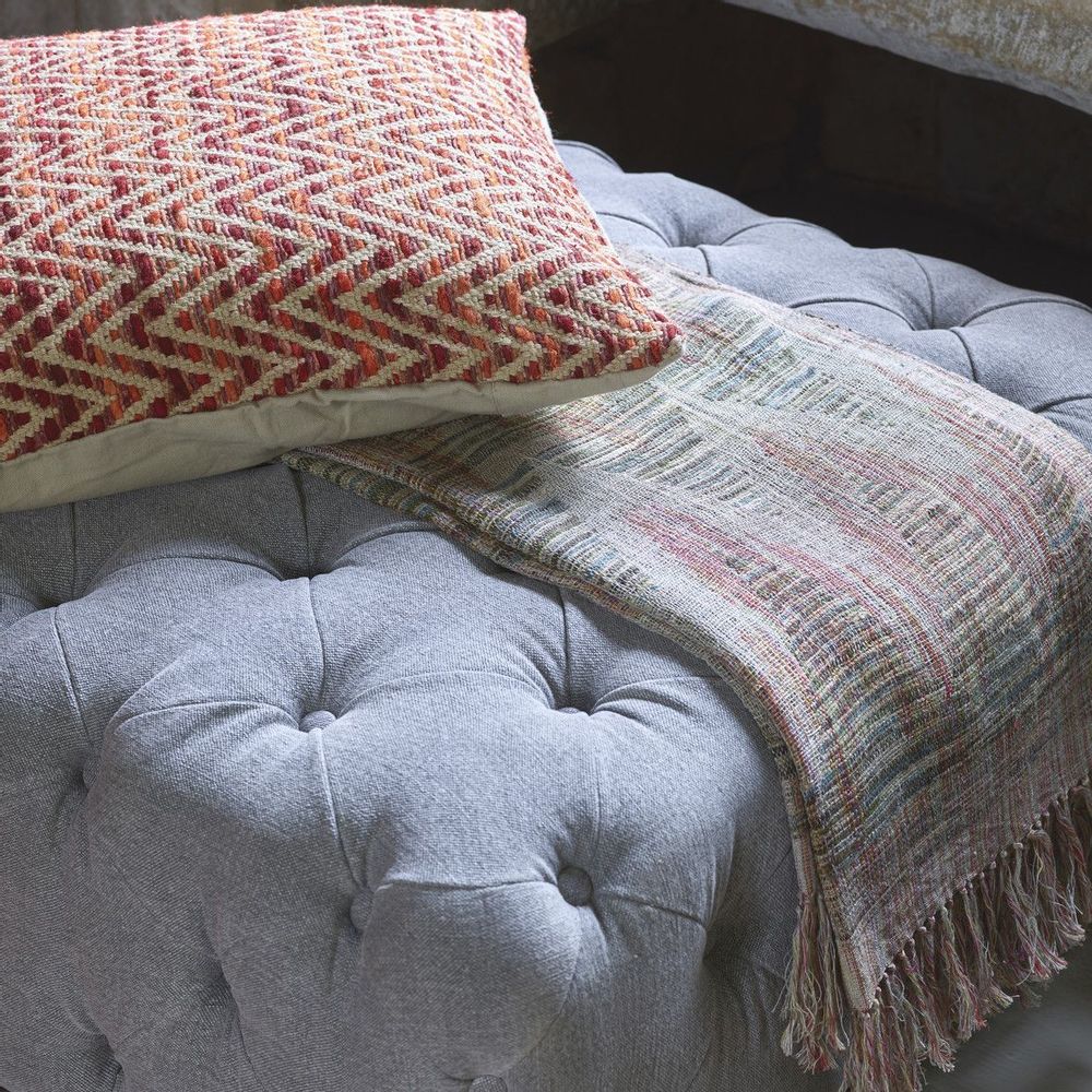 Ottomans - THEA gray linen pouf - BLANC D'IVOIRE