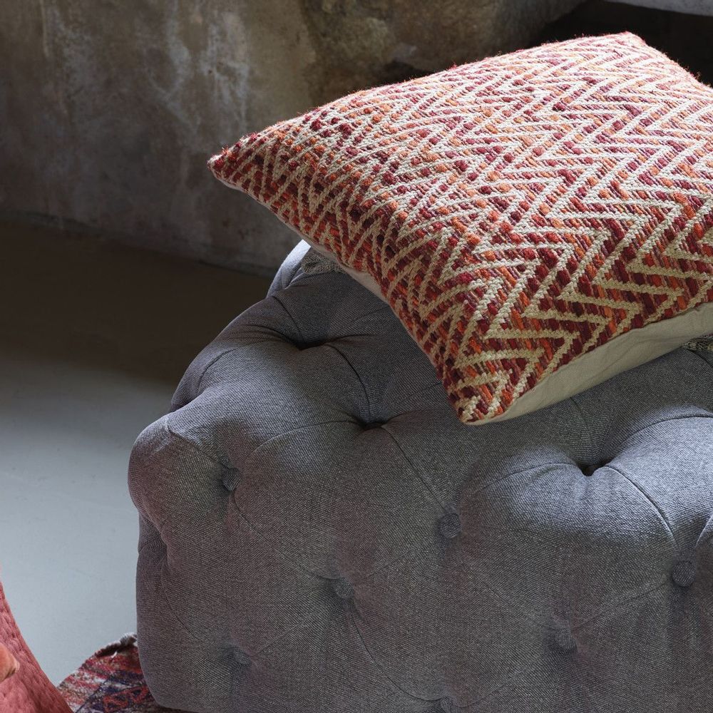 Ottomans - THEA gray linen pouf - BLANC D'IVOIRE