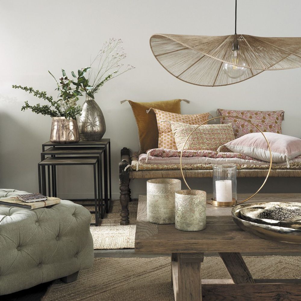 Ottomans - THEA gray linen pouf - BLANC D'IVOIRE