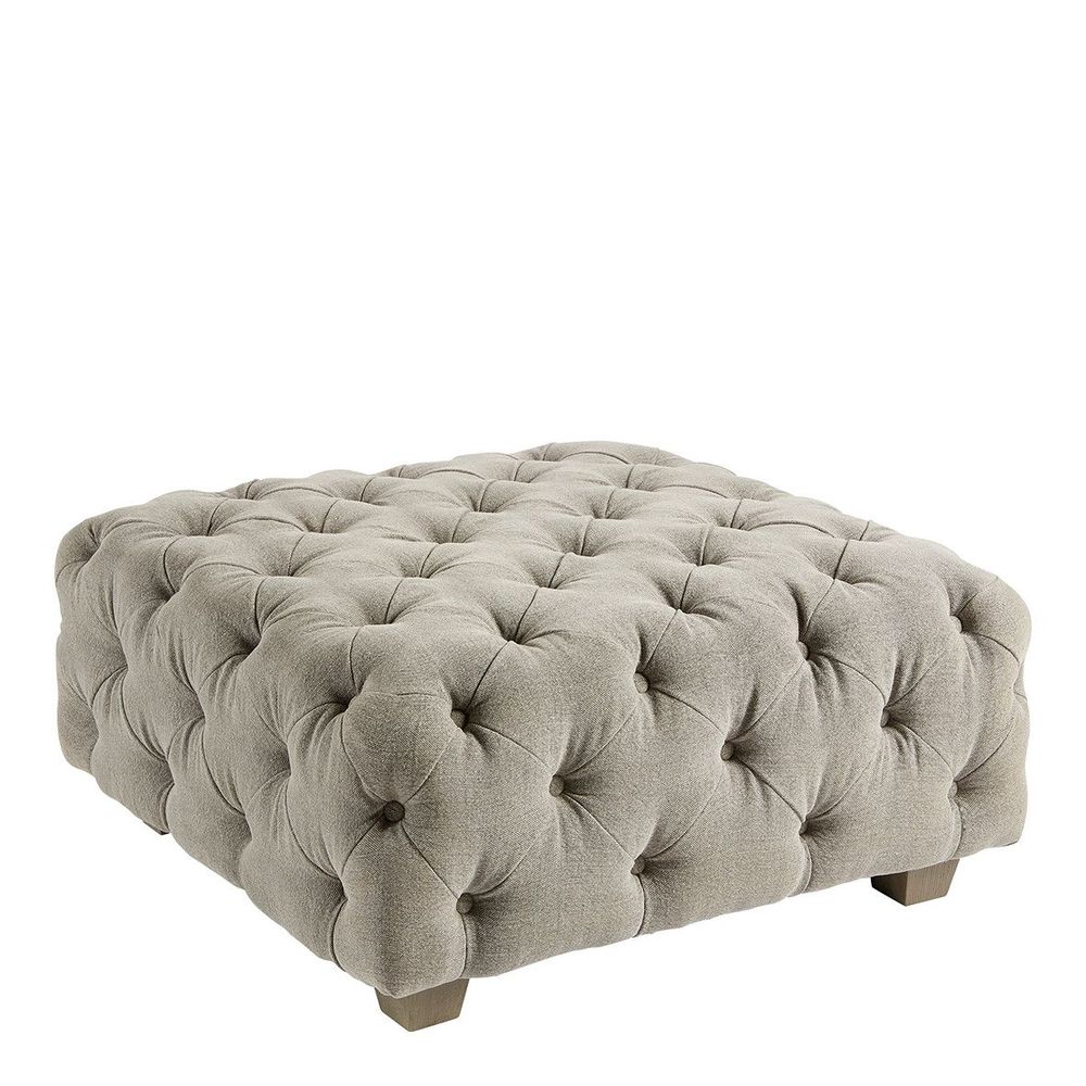 Ottomans - THEA gray linen pouf - BLANC D'IVOIRE