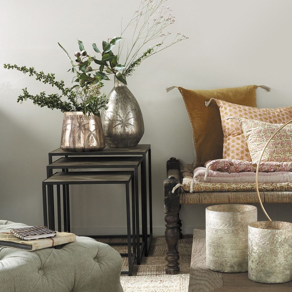 Ottomans - THEA gray linen pouf - BLANC D'IVOIRE