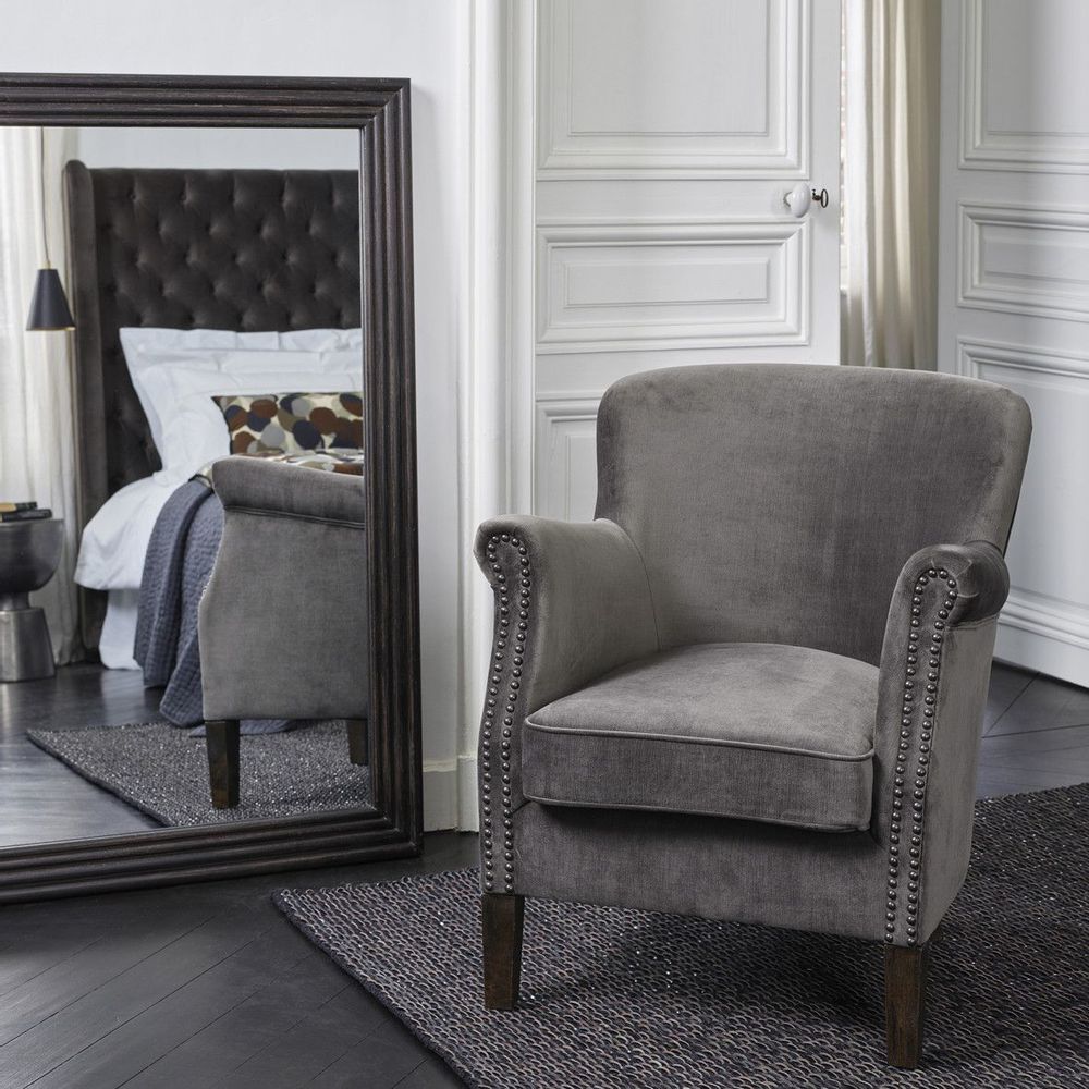 Armchairs - CLAUDE armchair dark gray velvet - BLANC D'IVOIRE