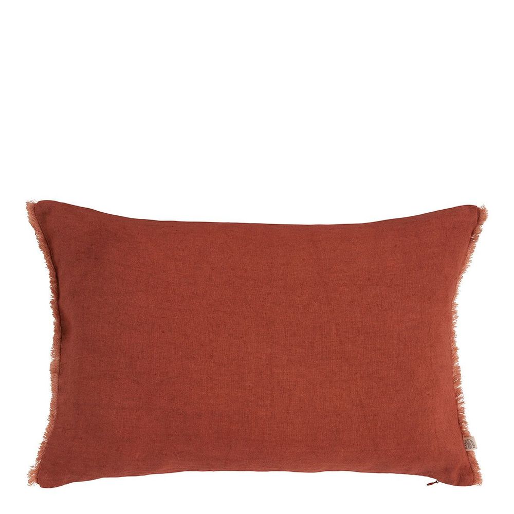 Coussins textile - Housse de coussin CHLOÉ en lin lavé - Orange brûlé - 60 x 40 cm - BLANC D'IVOIRE