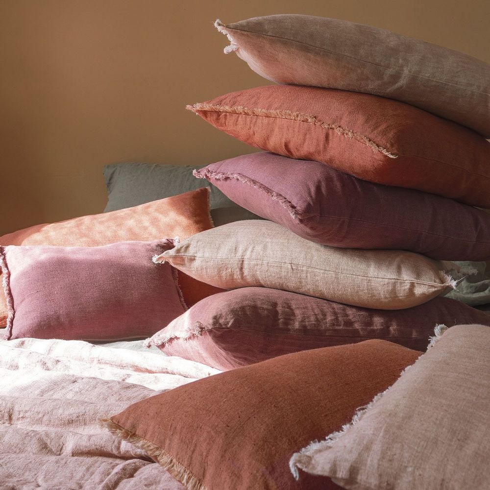 Coussins textile - Housse de coussin CHLOÉ en lin lavé - Orange brûlé - 60 x 40 cm - BLANC D'IVOIRE