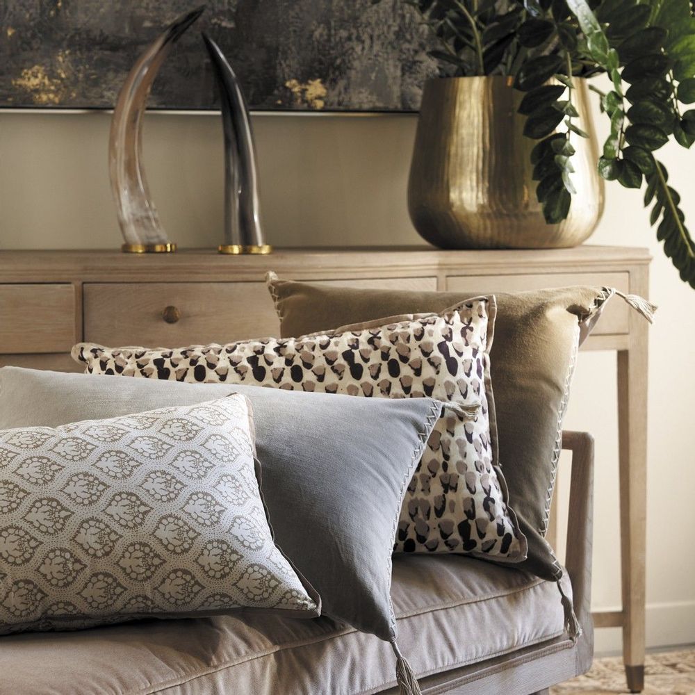 Coussins textile - Housse de coussin MATTEO en velours de coton et lin - Gris - 60 x 40 cm - BLANC D'IVOIRE
