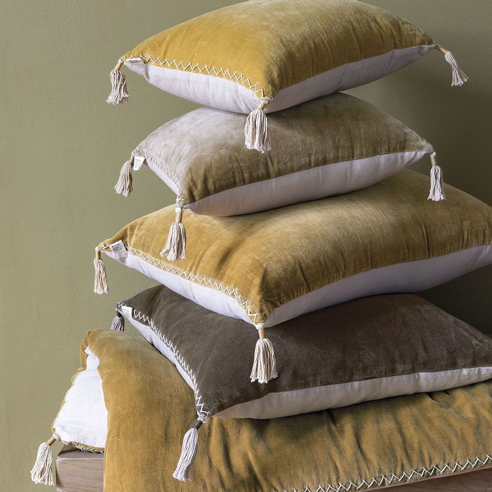 Coussins textile - Housse de coussin MATTEO en velours de coton et lin - Gris charbon - 50 x 50 cm - BLANC D'IVOIRE