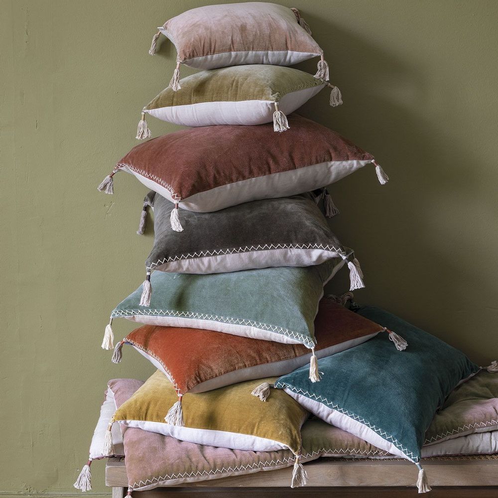 Coussins textile - Housse de coussin MATTEO en velours de coton et lin - Gris charbon - 50 x 50 cm - BLANC D'IVOIRE