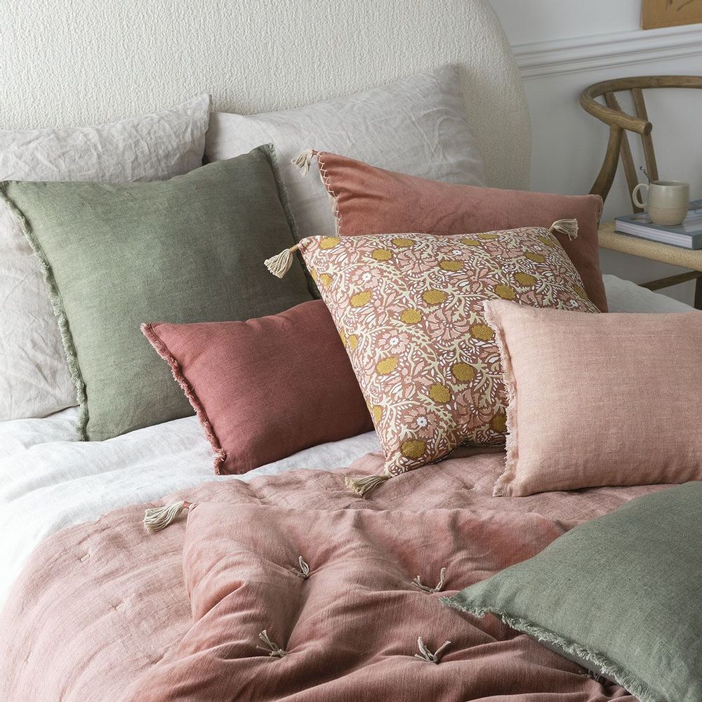 Coussins textile - Housse de coussin MATTEO en velours de coton et lin - Terracotta - 50 x 50 cm - BLANC D'IVOIRE