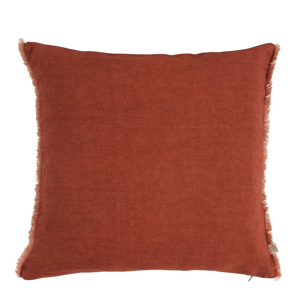 Coussins textile - Housse de coussin CHLOÉ en lin lavé - Orange brûlé - 50 x 50 cm - BLANC D'IVOIRE