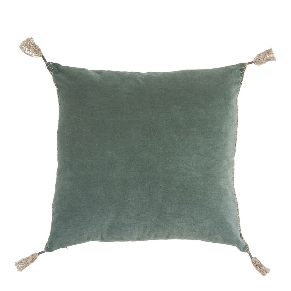 Coussins textile - Housse de coussin MATTEO en velours de coton et lin - Céladon - 50 x 50 cm - BLANC D'IVOIRE