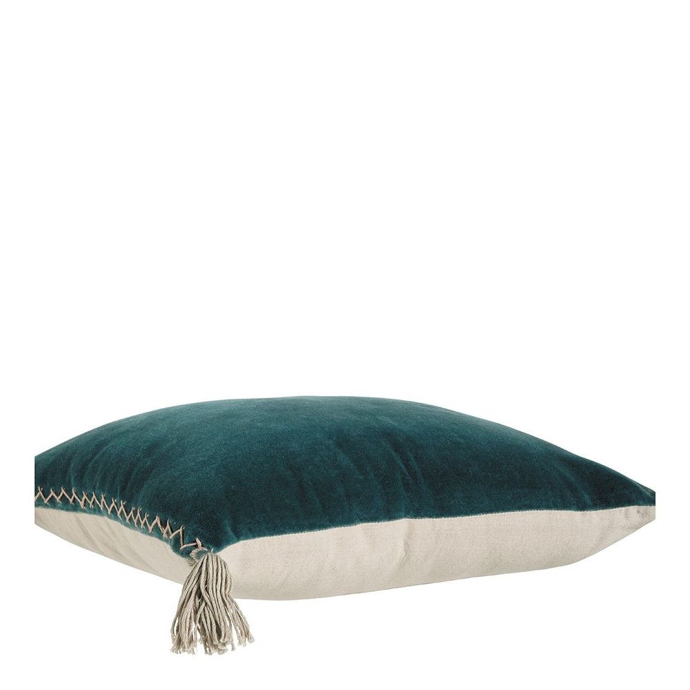 Coussins textile - Housse de coussin MATTEO en velours de coton et lin - Pétrole - 60 x 40 cm - BLANC D'IVOIRE