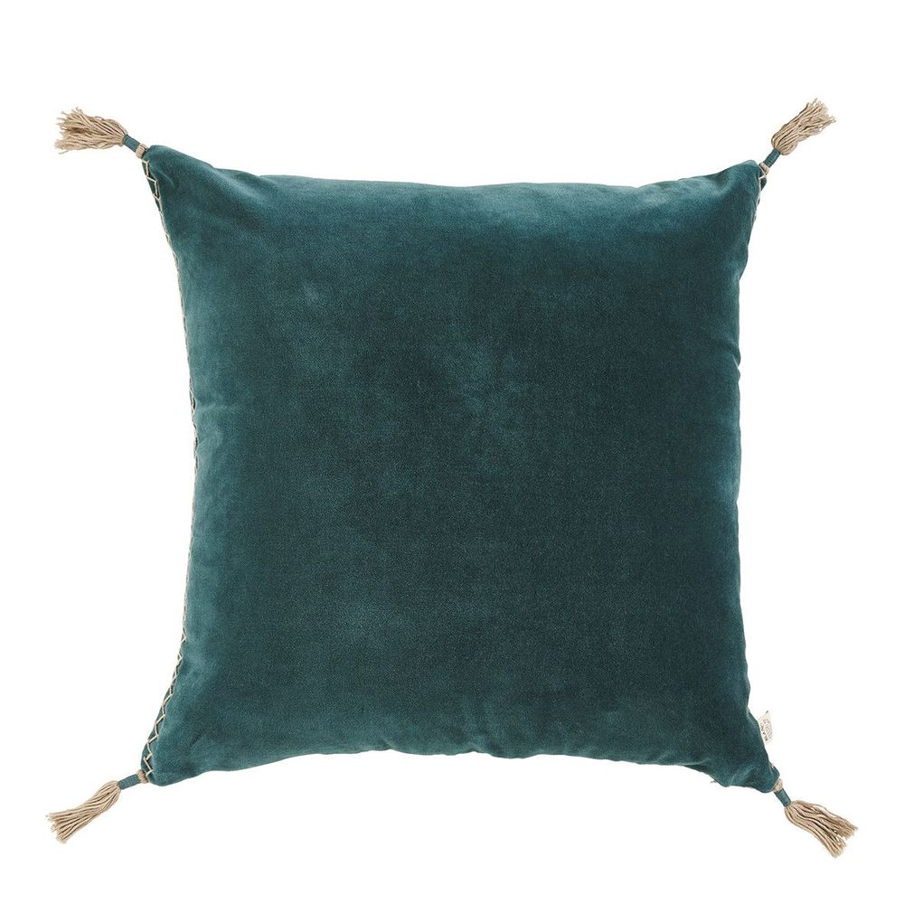 Coussins - Coussin MATTEO velours et lin - Pétrole - BLANC D'IVOIRE