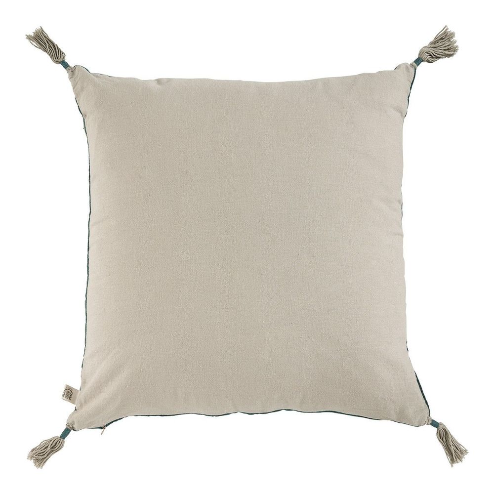 Coussins - Coussin MATTEO velours et lin - Pétrole - BLANC D'IVOIRE
