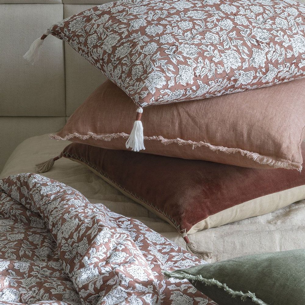 Linge de lit - Couvre-lit EDEN en coton - Terracotta - 230 x 180 cm - BLANC D'IVOIRE