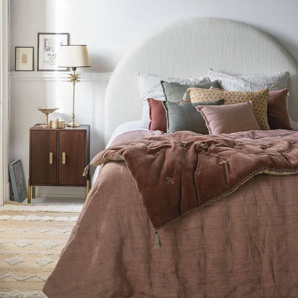 Canapés - Futon MATTEO en velours de coton et lin - Terracotta - 180 x 80 cm - BLANC D'IVOIRE