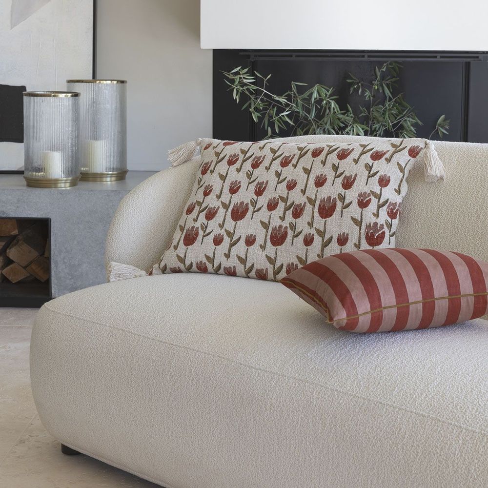 Fabric cushions - TULIPE cushion cover in polycotton - 60 x 40 cm - BLANC D'IVOIRE