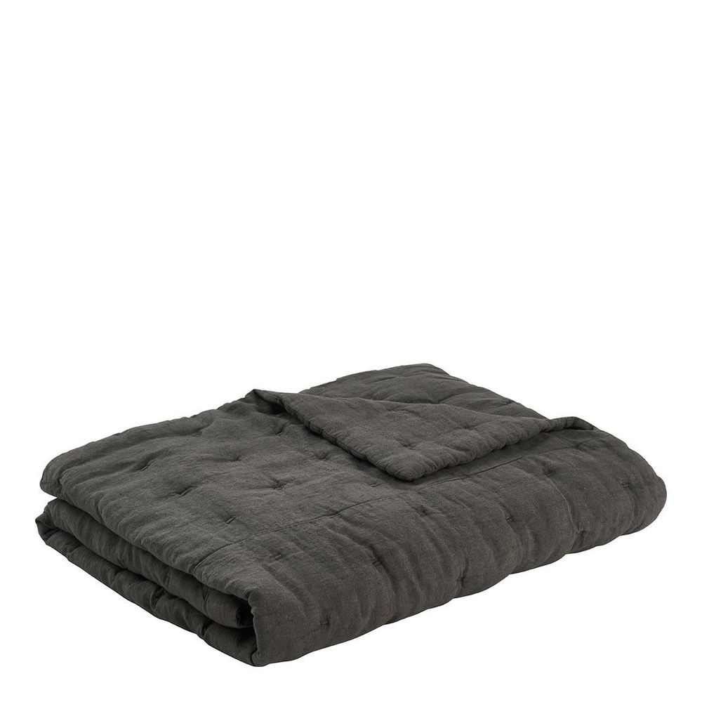 Linge de lit - Couvre-lit CHLOÉ en lin lavé - Gris charbon - 230 x 180 cm - BLANC D'IVOIRE