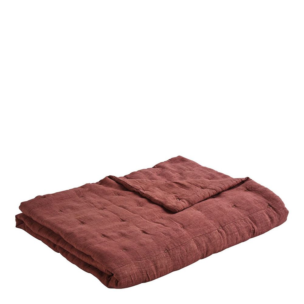 Linge de lit - Couvre-lit CHLOÉ en lin lavé - Terracotta - 230 x 180 cm - BLANC D'IVOIRE