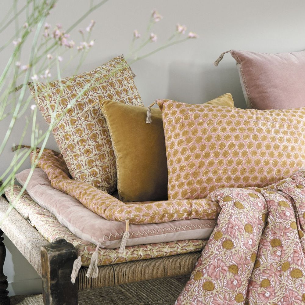 Sofas - MATTEO futon in cotton and linen velvet - Pink - BLANC D'IVOIRE