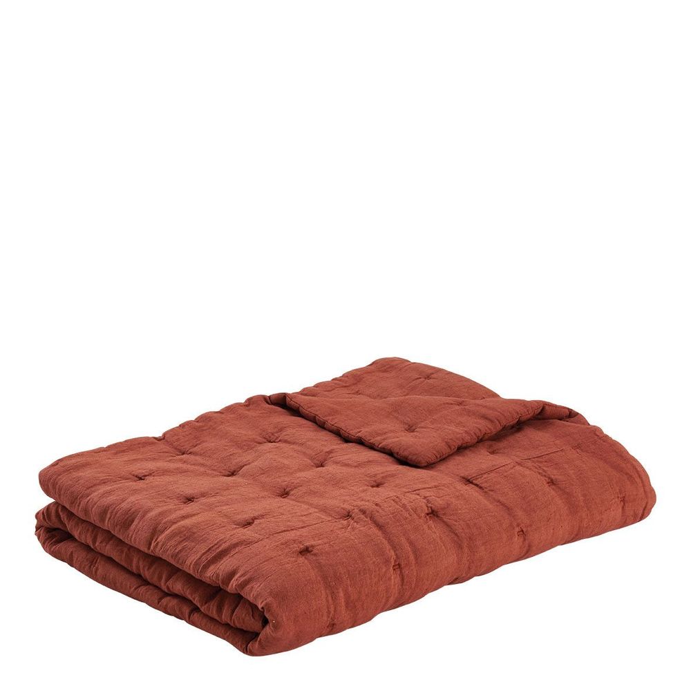 Bed linens - CHLOÉ bedspread in washed linen - Burnt orange - 230 x 180 cm - BLANC D'IVOIRE