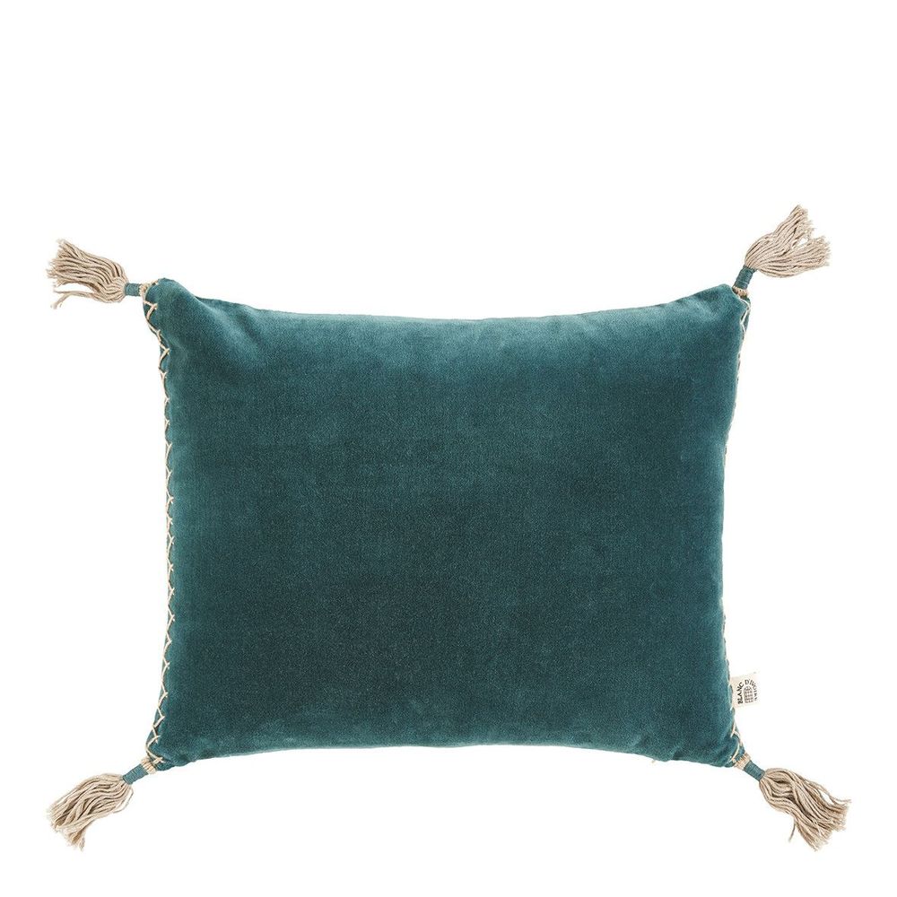 Cushions - MATTEO velvet and linen cushion - Petrol - BLANC D'IVOIRE