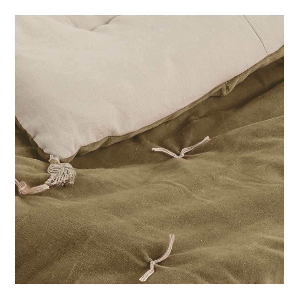 Linge de lit - Courtepointe MATTEO velours et lin - Taupe - BLANC D'IVOIRE