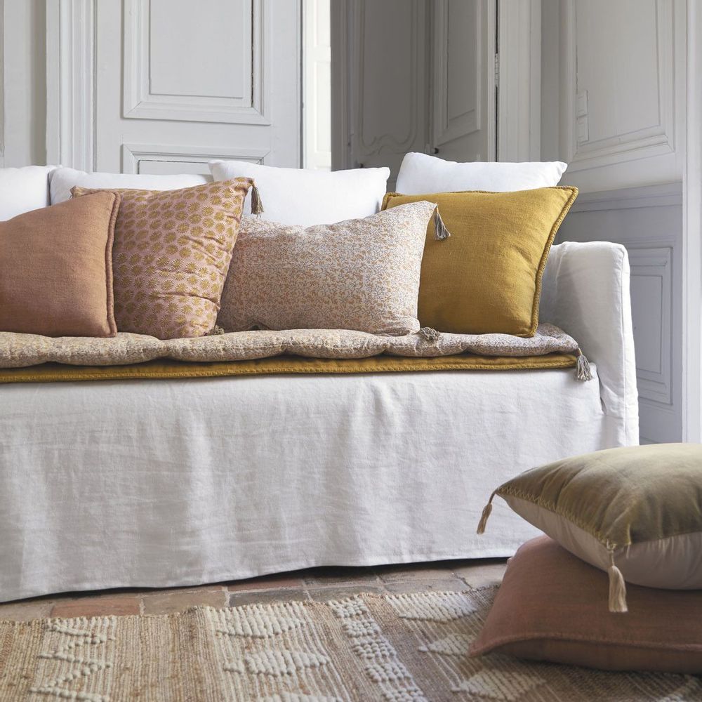 Cushions - LOUISE linen cushion - Saffron - BLANC D'IVOIRE