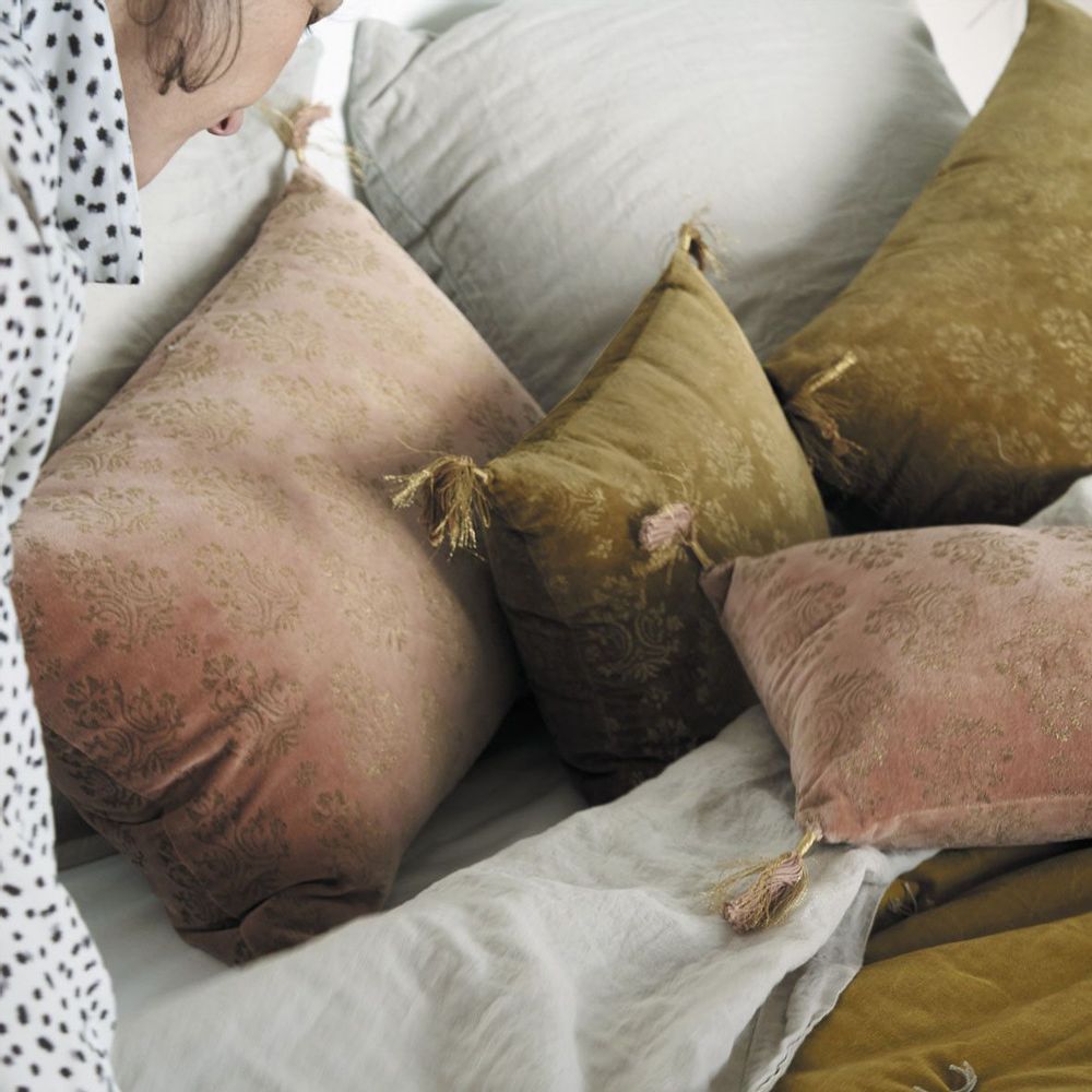 Cushions - AURORE velvet cushion - Bronze and gold - BLANC D'IVOIRE