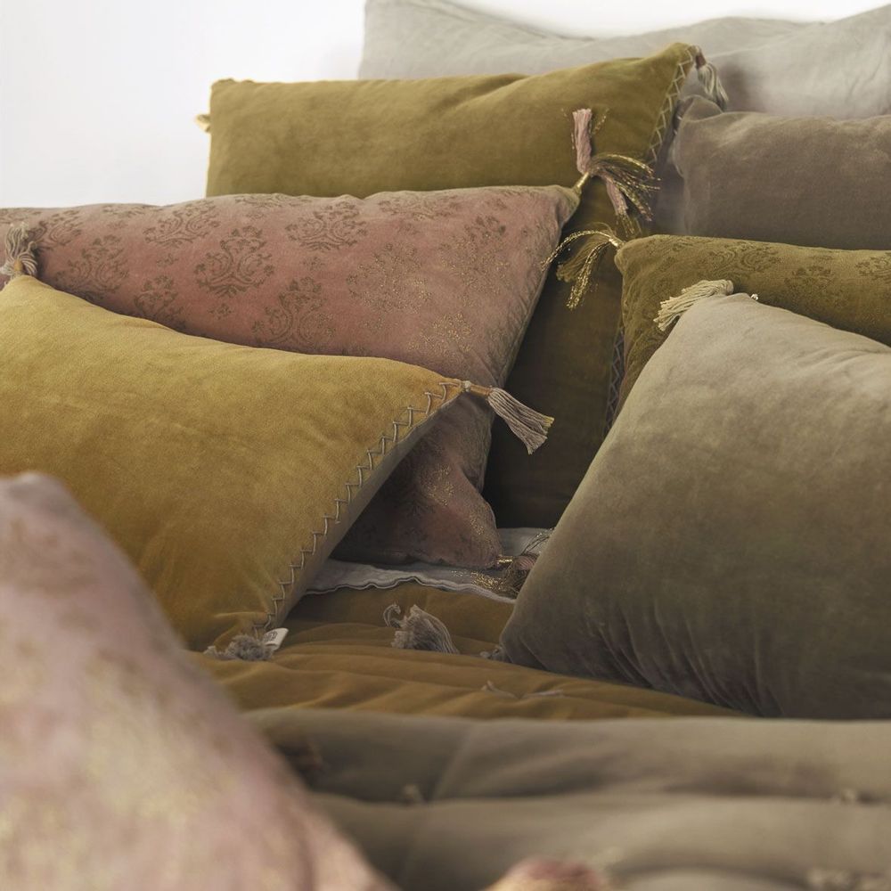 Coussins textile - Housse de coussin MATTEO en velours de coton et lin - Safran - 30 x 40 cm - BLANC D'IVOIRE