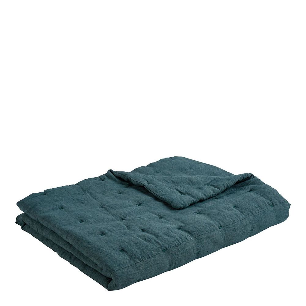 Linge de lit - Couvre-lit CHLOÉ en lin lavé - Pétrole - 230 x 180 cm - BLANC D'IVOIRE