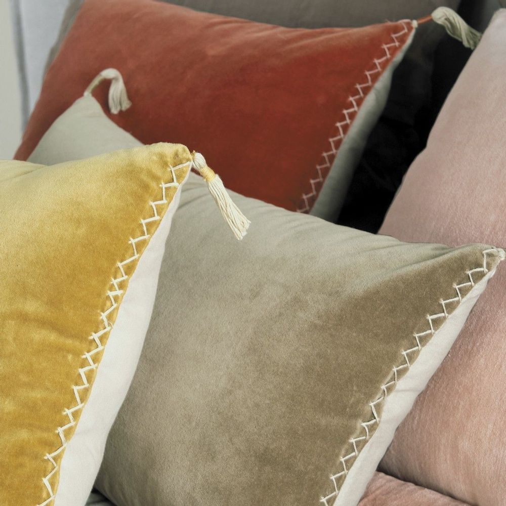 Coussins textile - Housse de coussin MATTEO en velours de coton et lin - Taupe - 30 x 40 cm - BLANC D'IVOIRE