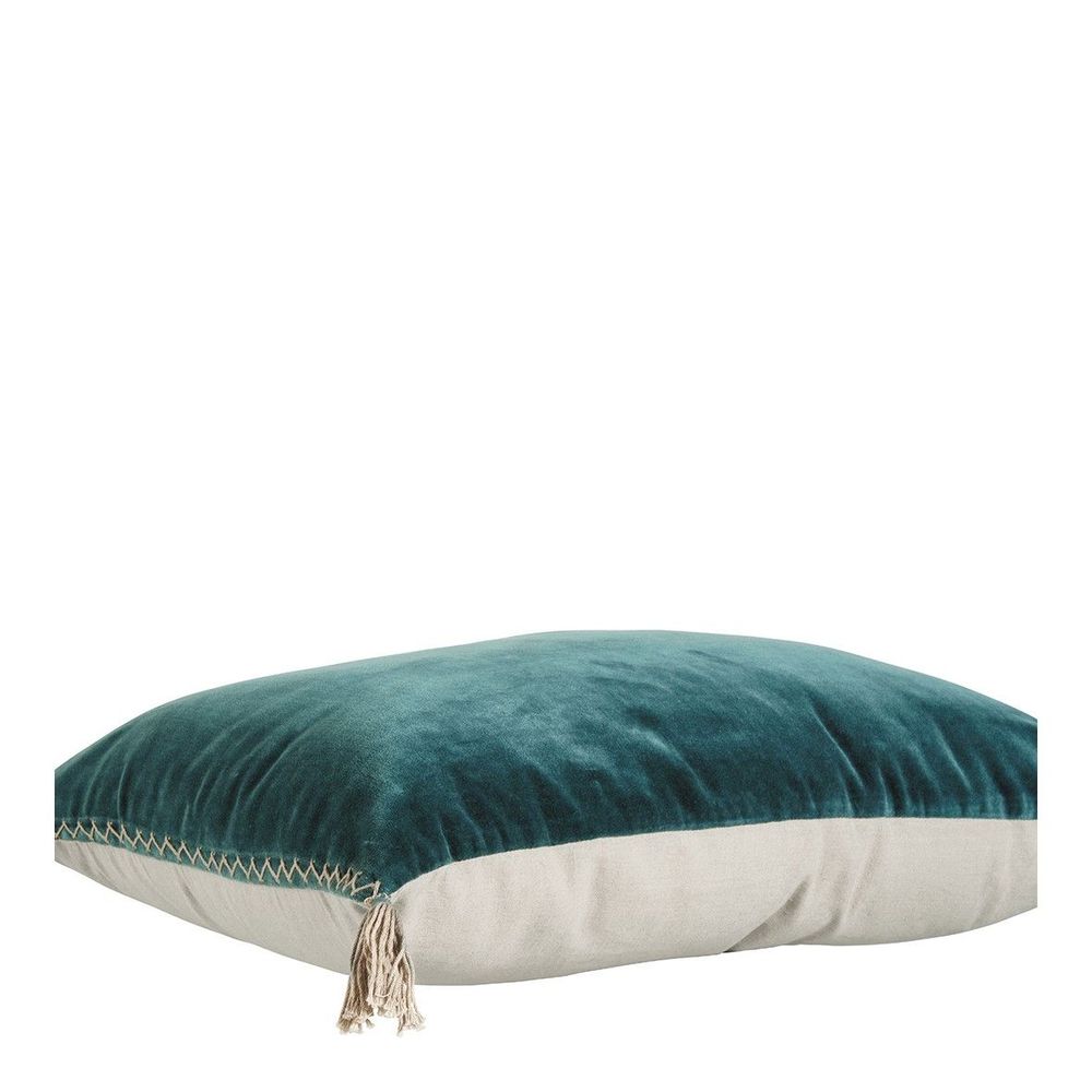 Coussins textile - Housse de coussin MATTEO en velours de coton et lin - Pétrole - 30 x 40 cm - BLANC D'IVOIRE