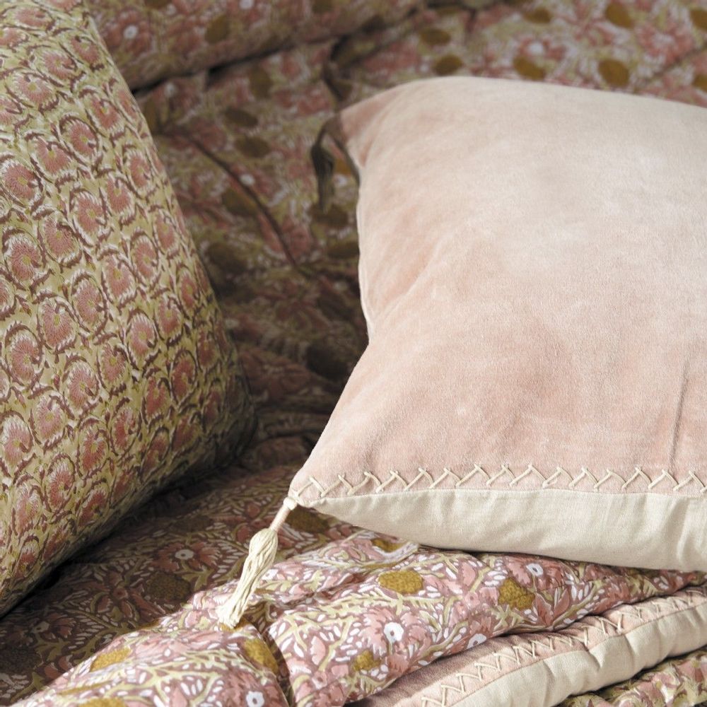 Coussins textile - Housse de coussin MATTEO en velours de coton et lin - Rose - 30 x 40 cm - BLANC D'IVOIRE