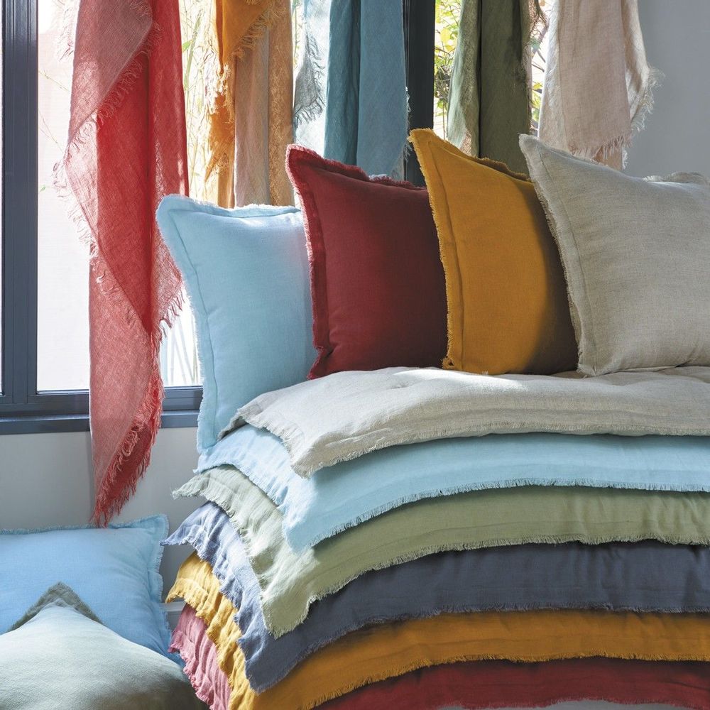 Throw blankets - LEA linen plaid - Burnt orange - BLANC D'IVOIRE