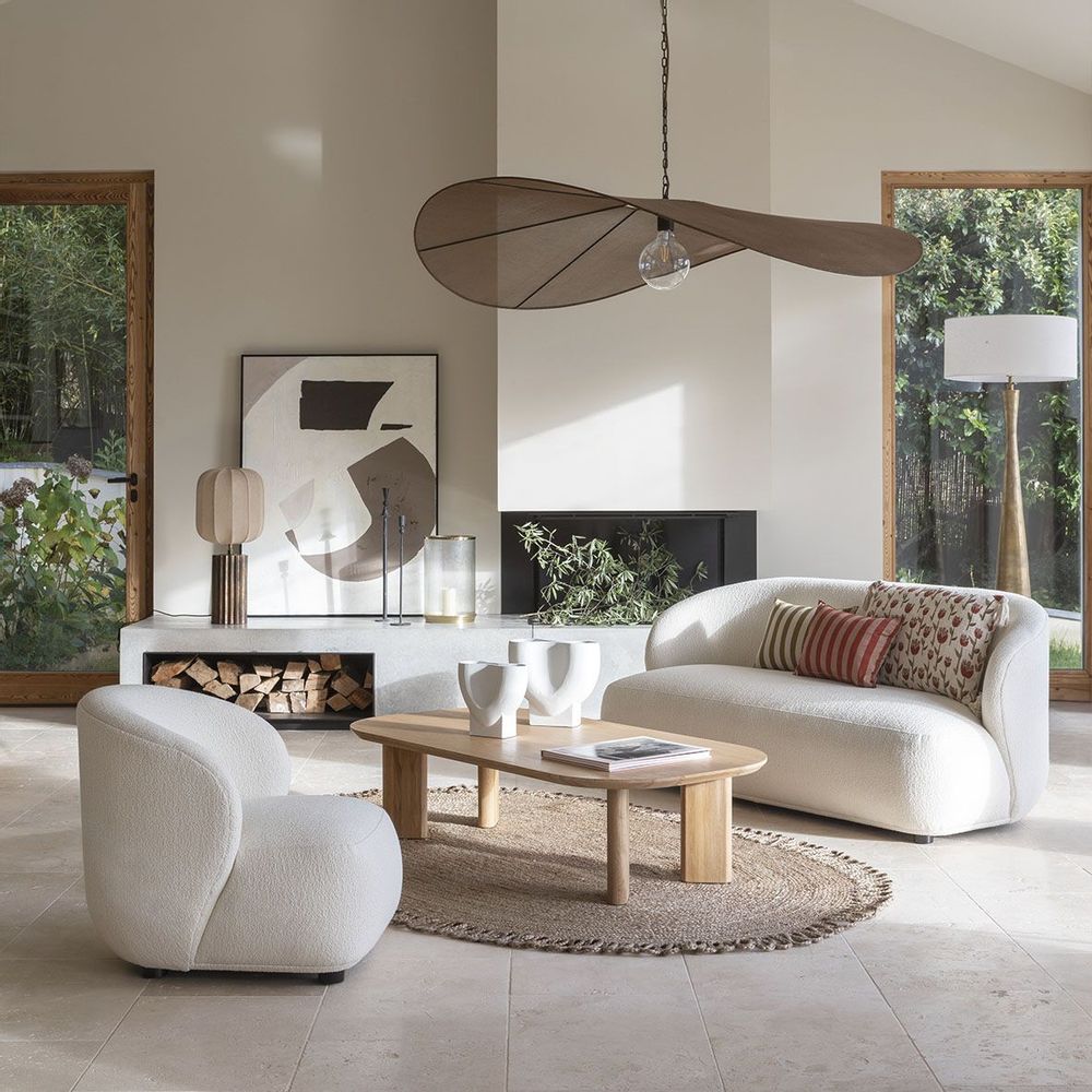 Hanging lights - ALBA pendant light in brown weave - ø 90 cm - BLANC D'IVOIRE