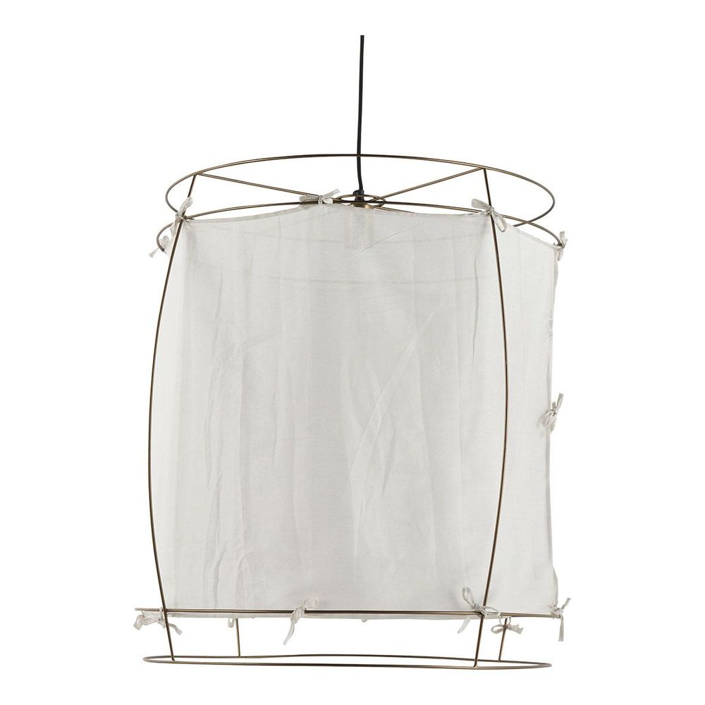 Suspensions - Suspension JADE en tissu blanc et métal doré finition laiton - Grand modèle - H. 75 cm - BLANC D'IVOIRE