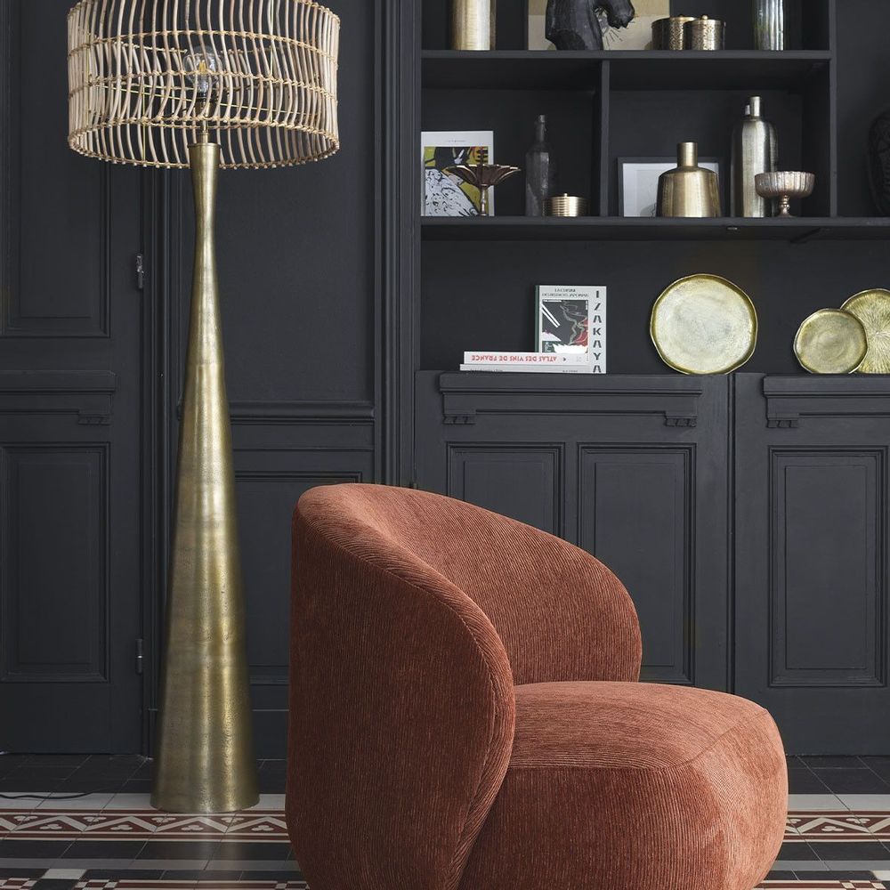 Floor lamps - MALIA floor lamp base in antique brass finish - ø 25 x 156.5 cm - BLANC D'IVOIRE