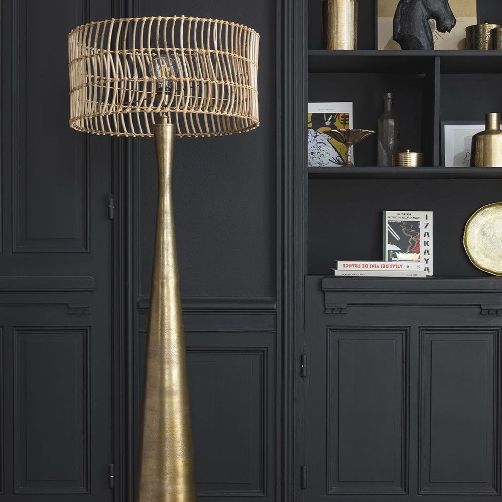 Floor lamps - MALIA floor lamp base in antique brass finish - ø 25 x 156.5 cm - BLANC D'IVOIRE